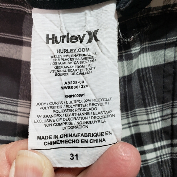 Hurley Phantom Black White Plaid Walking Shorts - Picture 8 of 9